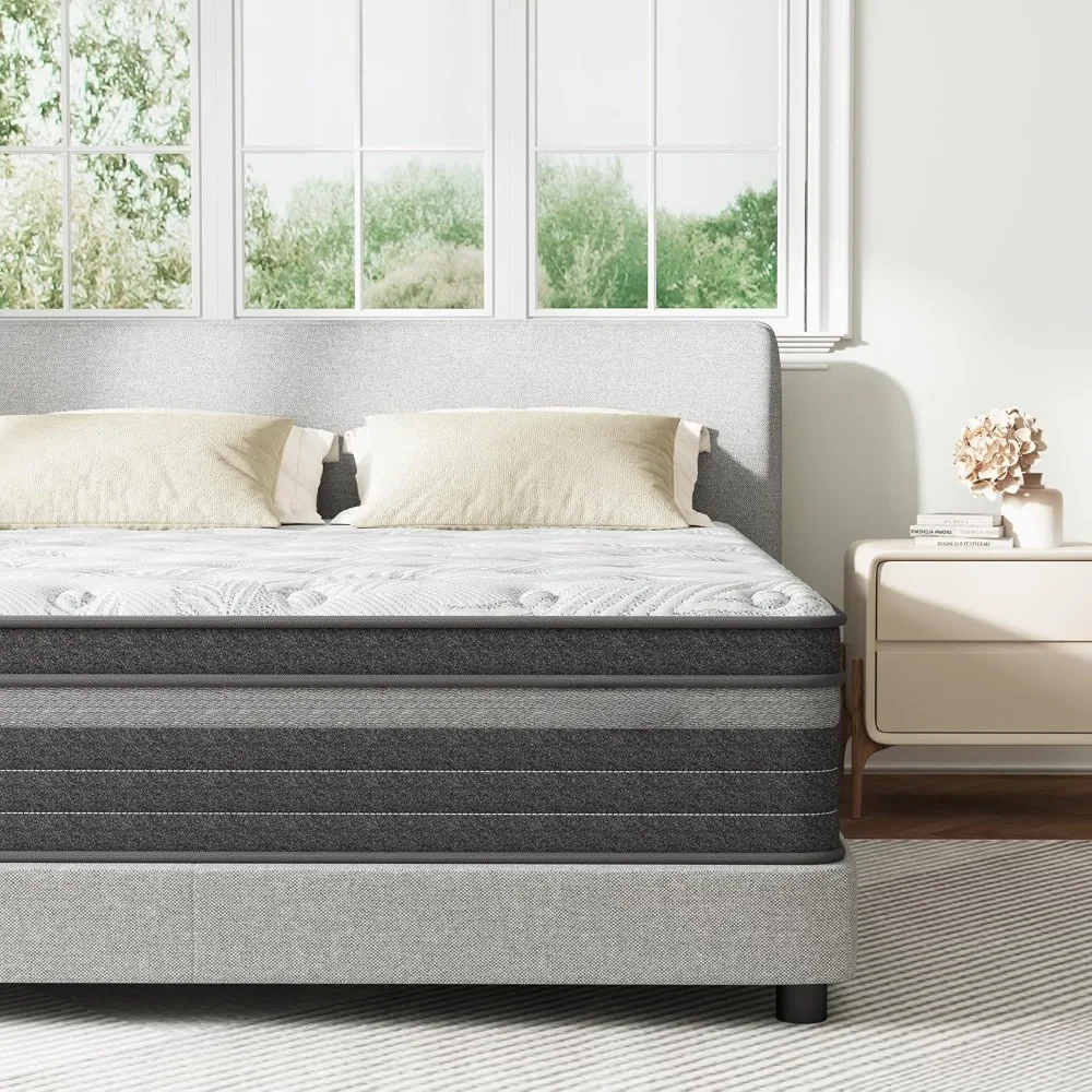 Cal King Mattress| 14 inch Cal King Size Mattress in a Box Hybrid Design with CertiPUR-US Foam| Pressure Relief
