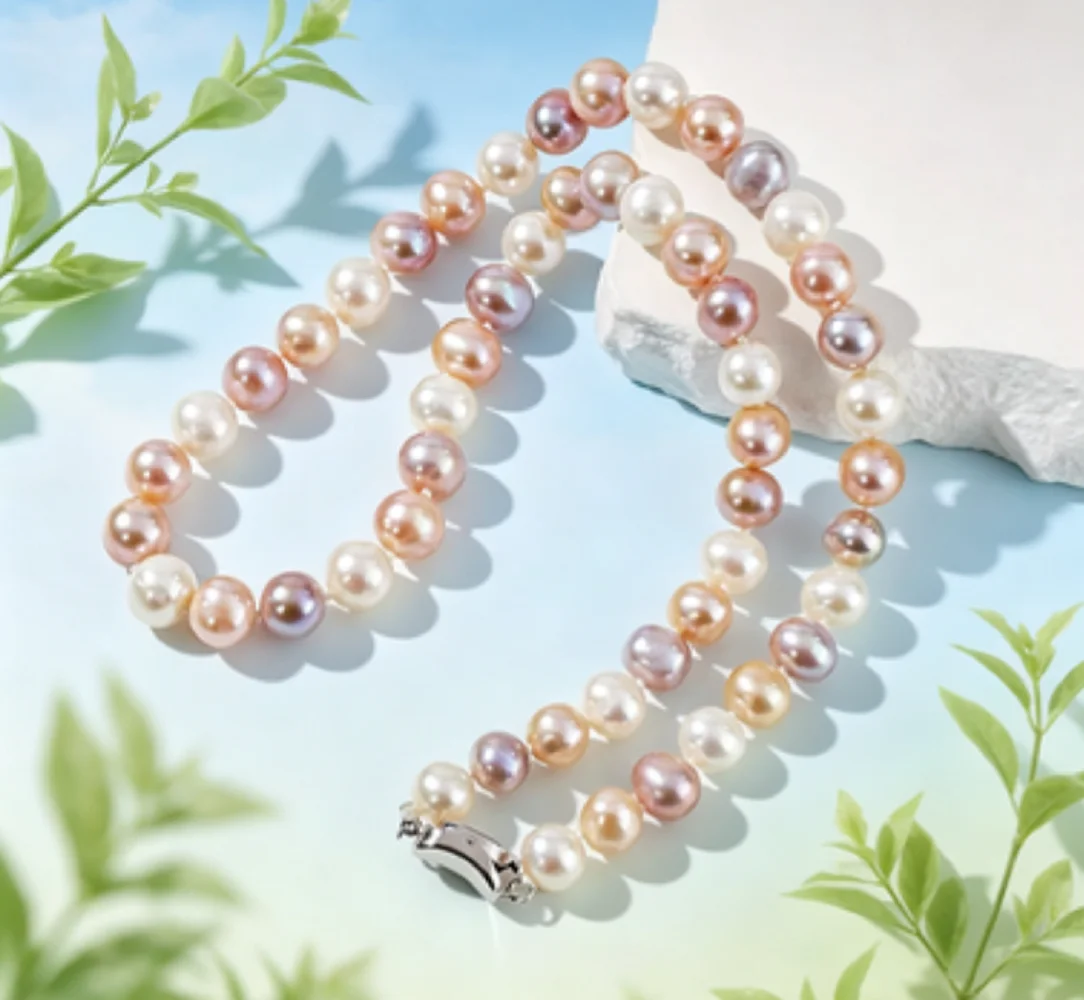 

Classic necklace AAAA 8-9mm natural South Sea round candy colored pearl necklace 925s/16in'18in'20in'22inch