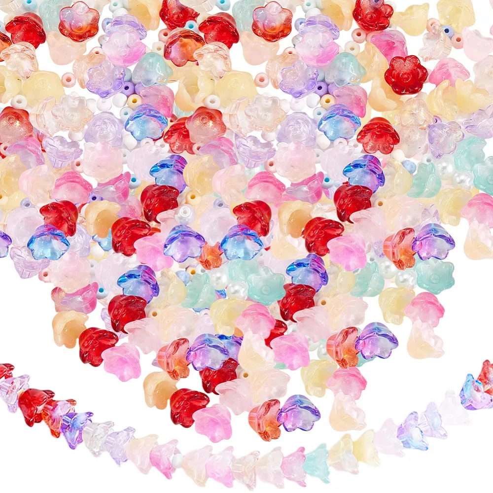 

2 Strands Transparent Glass Beads Strands Flower Mixed Color 11~12x7.5~8mm Hole: 1.4mm 50pcs/strand 11.42''(29cm)