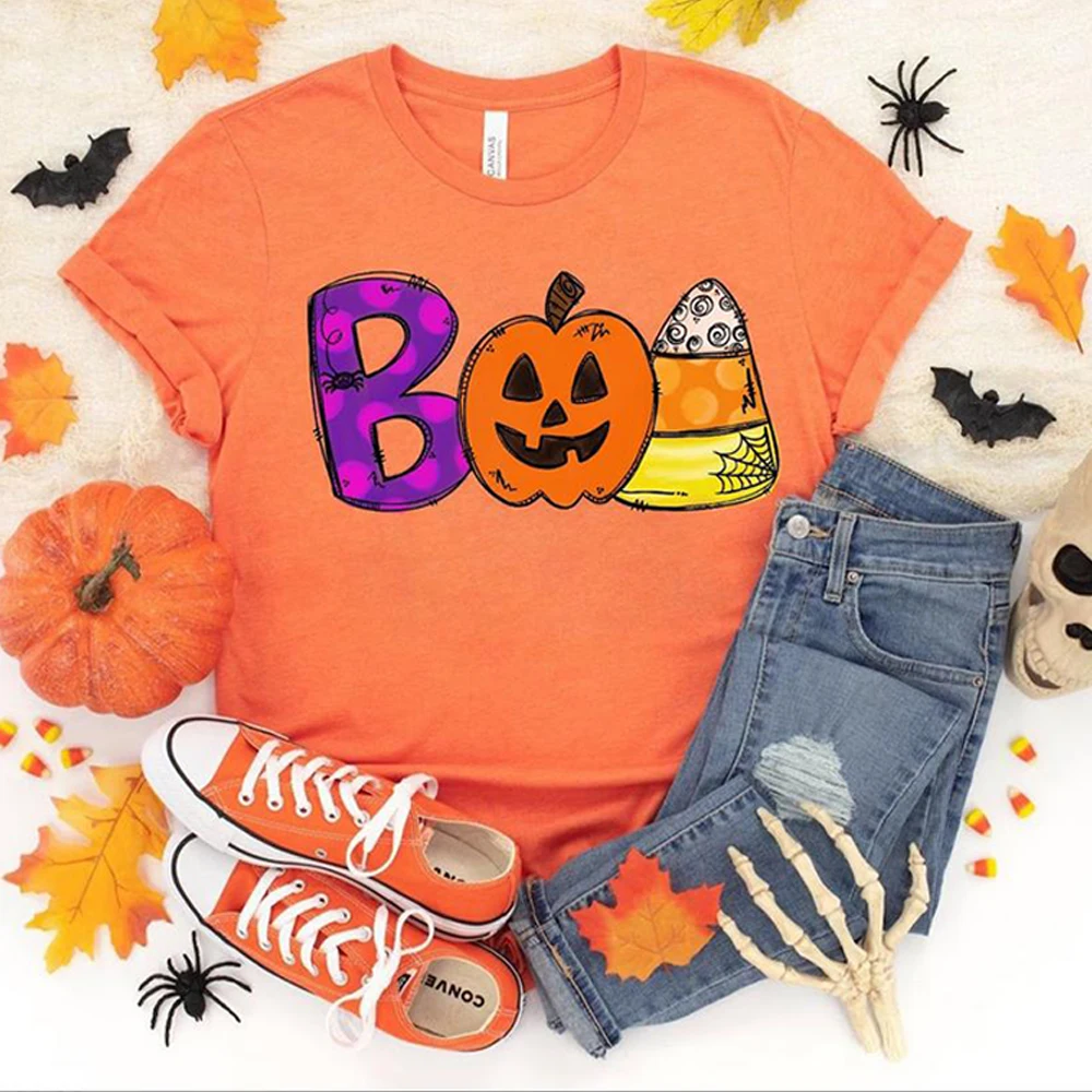 Boo Doodle Letters T Shirt Halloween Party Shirts Hocus Pocus Tshirt Halloween Funny Tee Unisex Short Sleeve Casual Tops