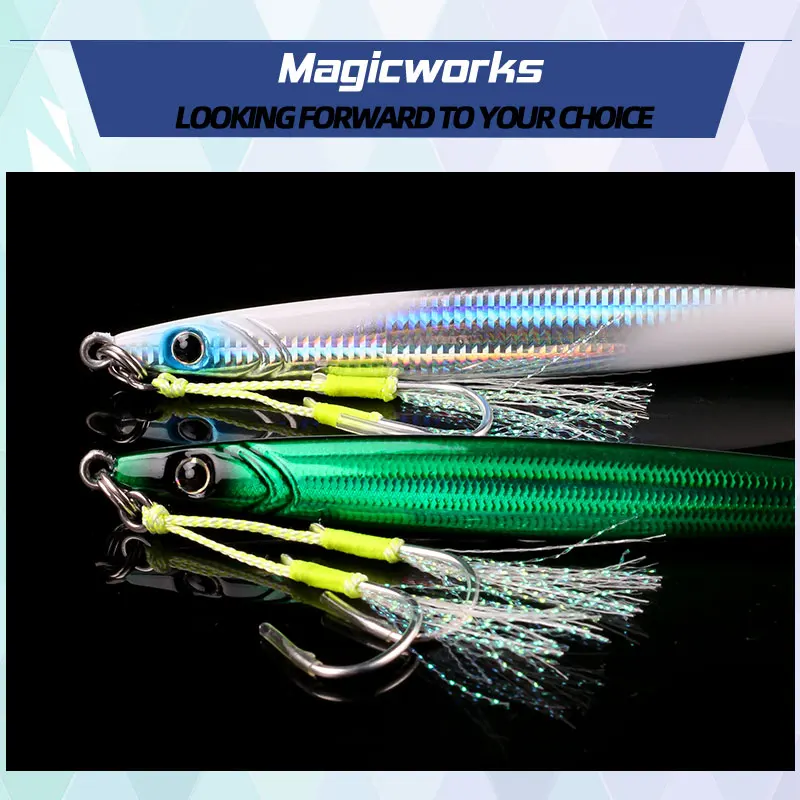 Magic Works Fishing New 2024 Metal Jig Fishing Lures 60G Sea Jigs Artificial Fishing Bait Tackle Pesca Perch Baits Woblery