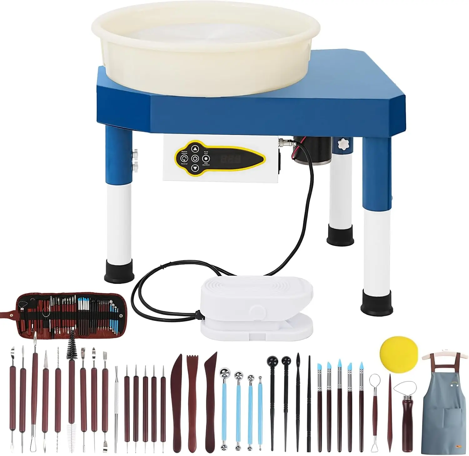 

450W 14 Electric Pottery Wheel with LCD Panel Adjustable Speed Foot Pedal Detachable Basin Heighten Desk Legs Clay Toolfor