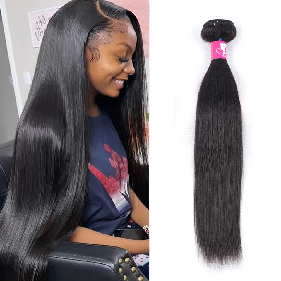 Brazilian Human Hair Straight Bundles 10-36 Inches 3 Bundles Natural Color Remy Human Hair Extensions Double Weft Braiding Hair