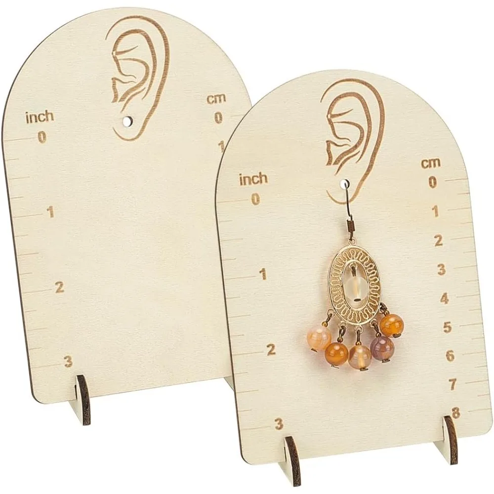 2 Pcs Earring Measurement Display Stand 3.5x2x5 Wood Ear Stud Stand Earring Organizer Frame with Measurement Floral White