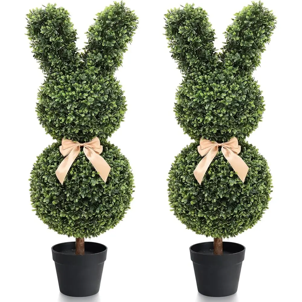 Pair of 36 Bunny-Shaped Boxwood Topiaries for Patio and Indoor Decor