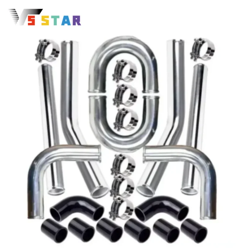 

Polished Aluminum 2.5 Inch Turbo Intercooler Piping with U Pipe Silicone Coupler Clamp Kit Black Blue Red-Black Blue-Black