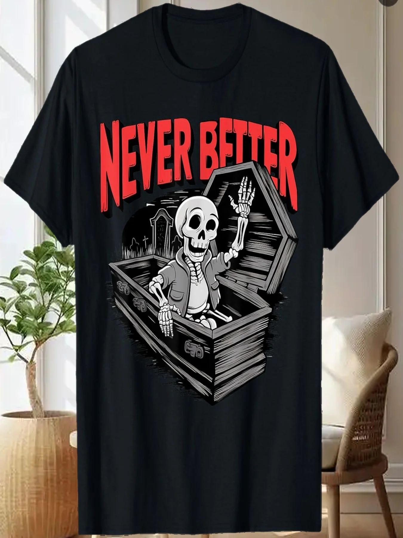 

Never Better Skull Skeleton In The Coffin Halloween Costume T-Shirt