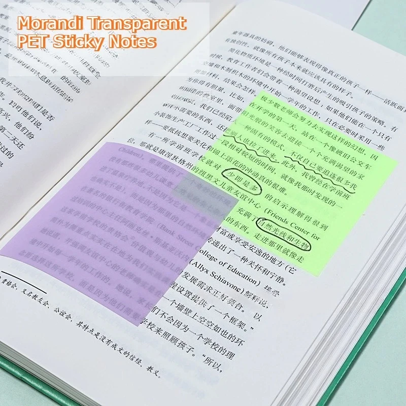 Morandi Transparent PET Sticky Notes, Waterproof Repositionable Memo Pad, Mini Clear Bookmark, Cute Office School Stationery