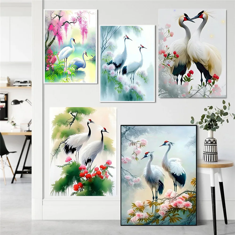 Chinese Style Landscape Red Crowned Crane Posters And Prints Standing On The Water Canvas Prints For Living Room Bedroom Decor