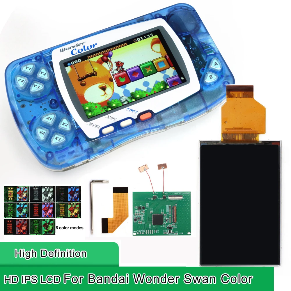 

Яркий IPS LCD-экран высокой четкости для WSC со встроенным сенсорным меню и регулировкой цвета и эффекта пикселей для Bandai WonderSwan