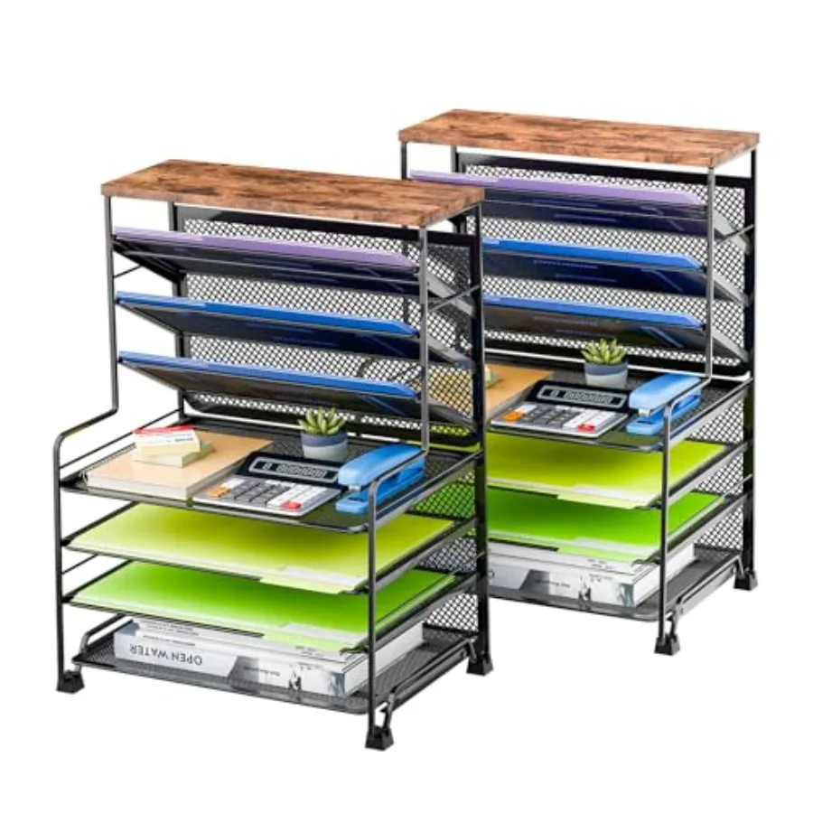 

Набор из 2-х 7-ярусных настольных органайзеров для файлов, лоток для бумаг формата Letter, сетчатый органайзер для документов, аксессуары для офиса, дома или школы, черный