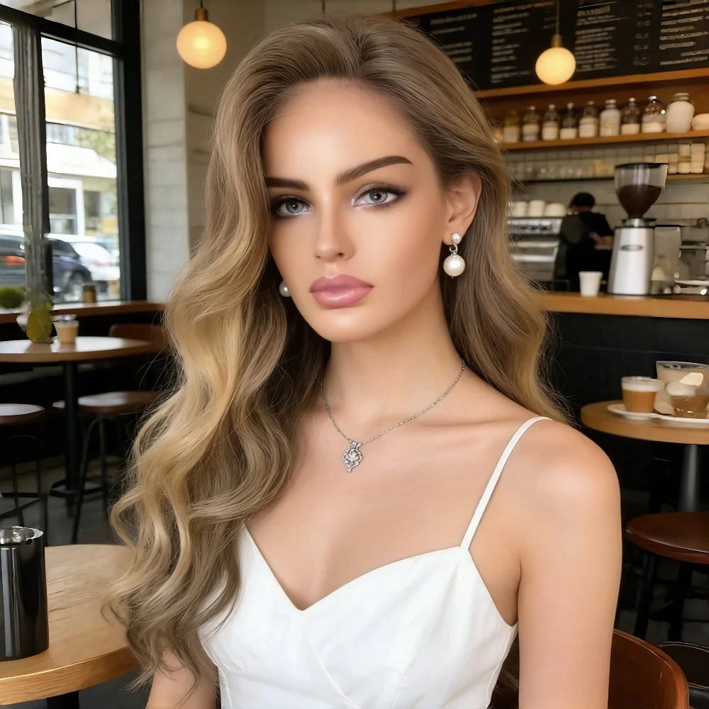 Ombre Highlight Dirty Blonde Long Wavy Lace Front Wigs with Pre plucked Hairline Heat Resistant Synthetic Wigs for Daily Use
