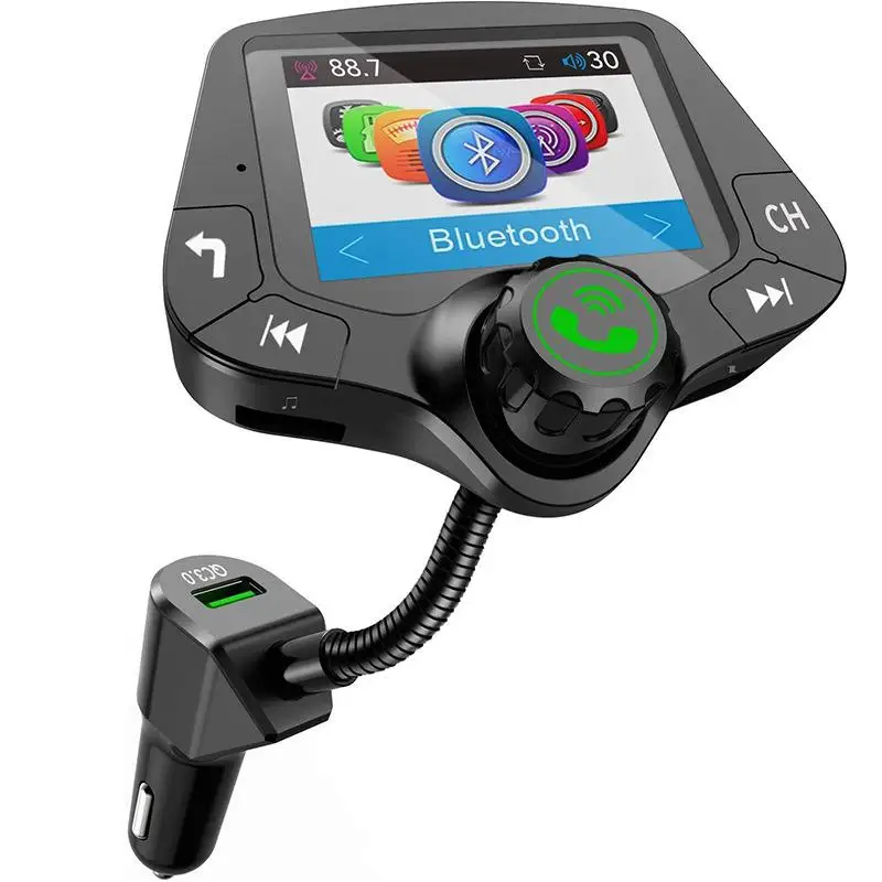 G24 2.0Inch Large Screen Display FM Transmitter Bluetooth 5.0 Car Kit Hands-free QC3.0 Car Charger AUX Audio Receiver MP3 Player