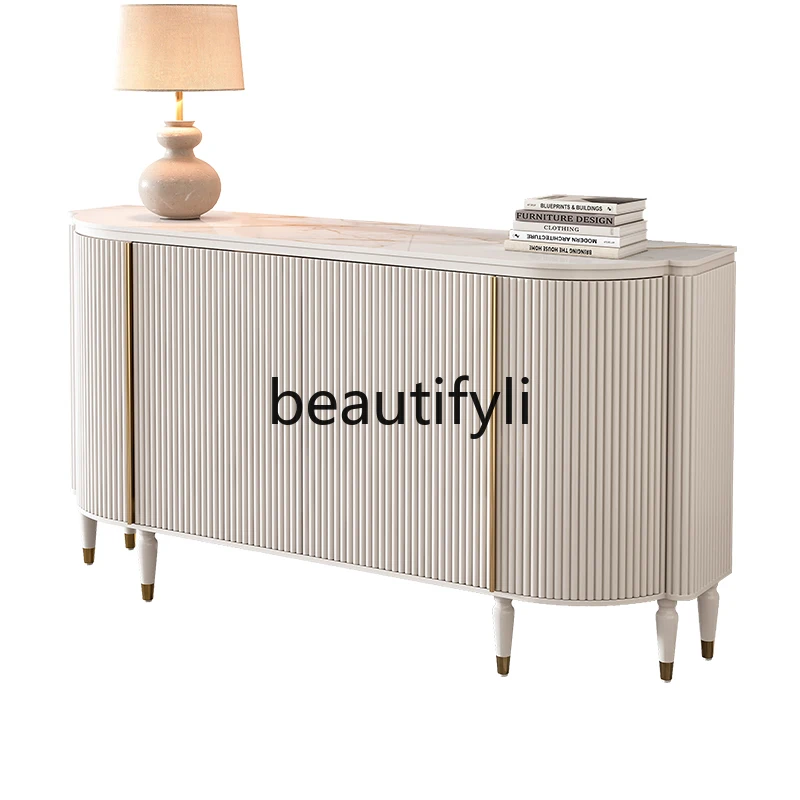 

Light luxury dining side cabinet Modern simple solid wood porch cabinet Italian semi-round storage cabinet white