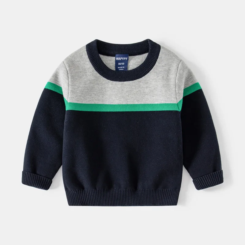 New Arrival Boys' Sweater for Fall 2023 Trendy Colorblock Design in Khaki Green and Navy Girls Kids Clothes