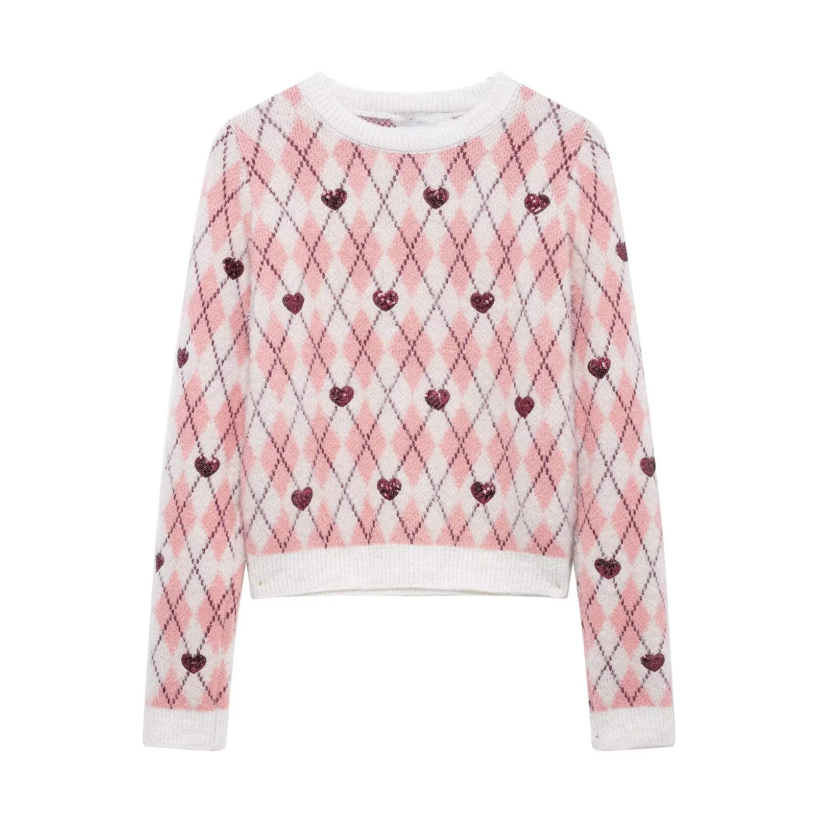 PB&ZA Women's Heart - Patterned Knit Sweater Cozy Material Adorable Design for Casual Wear Showcasing Sweet Style