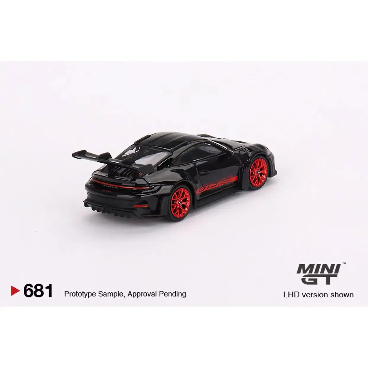 Minigt 1:64 modell auto 911 (992) gt3 rs schwarz mit pyro rot legierung druckguss fahrzeug #681 lhd