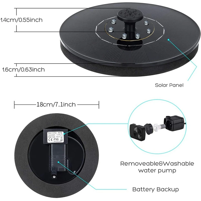 Pond Fountain 8 Lights Floating Solar Fountain Garden Water Fountain Pool Panel Powered Fountain Water Pump