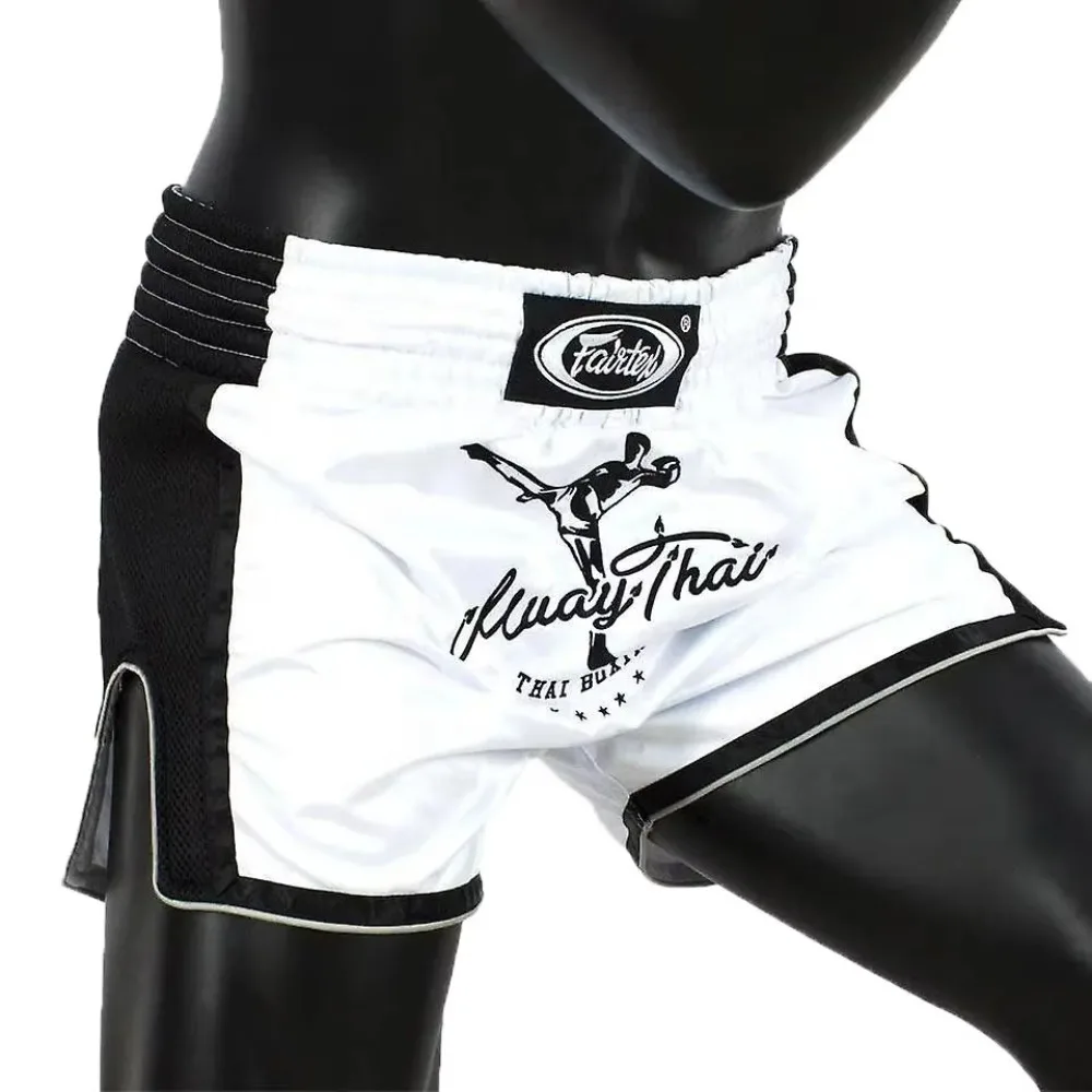 Luxury-Fairtex White Muay Thai Shorts Slim Fit Boxing MMA Training Shorts