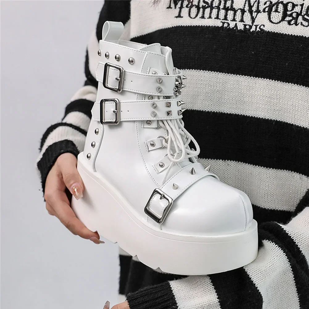 New Gothic Style Platform Vampire Cosplay Women Mid-calf Boots 2024 Winter Wedges Comfy Women Motorcycle Boots Shoes
