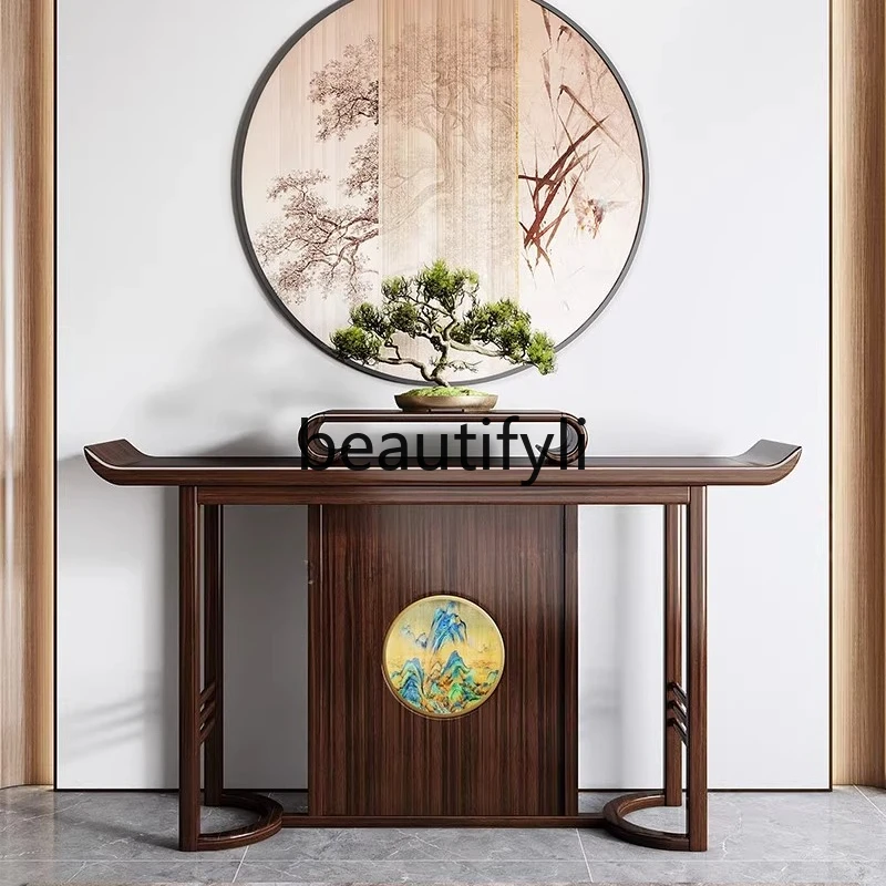 

New Chinese-style entrance table, ebony wood strip case, living room entry entry table ultra-narrow solid wood entrance cabinet