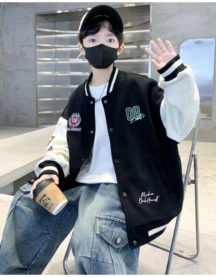 Modische, lässige Baseballjacke im koreanischen Stil für Kinder, geeignet für Teenager und Jungen, als Sportoutfit für Frühling und Herbst, sportliche Baseballjacke. – Detail 4