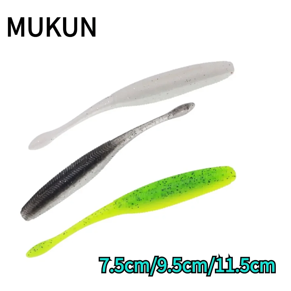 MUKUN  Stick Worm Softbait Fishing Lure Salted Straight Tail 75mm 90mm 110mm Perfect Swimming Plastics Dream Shot Soft 5pcs