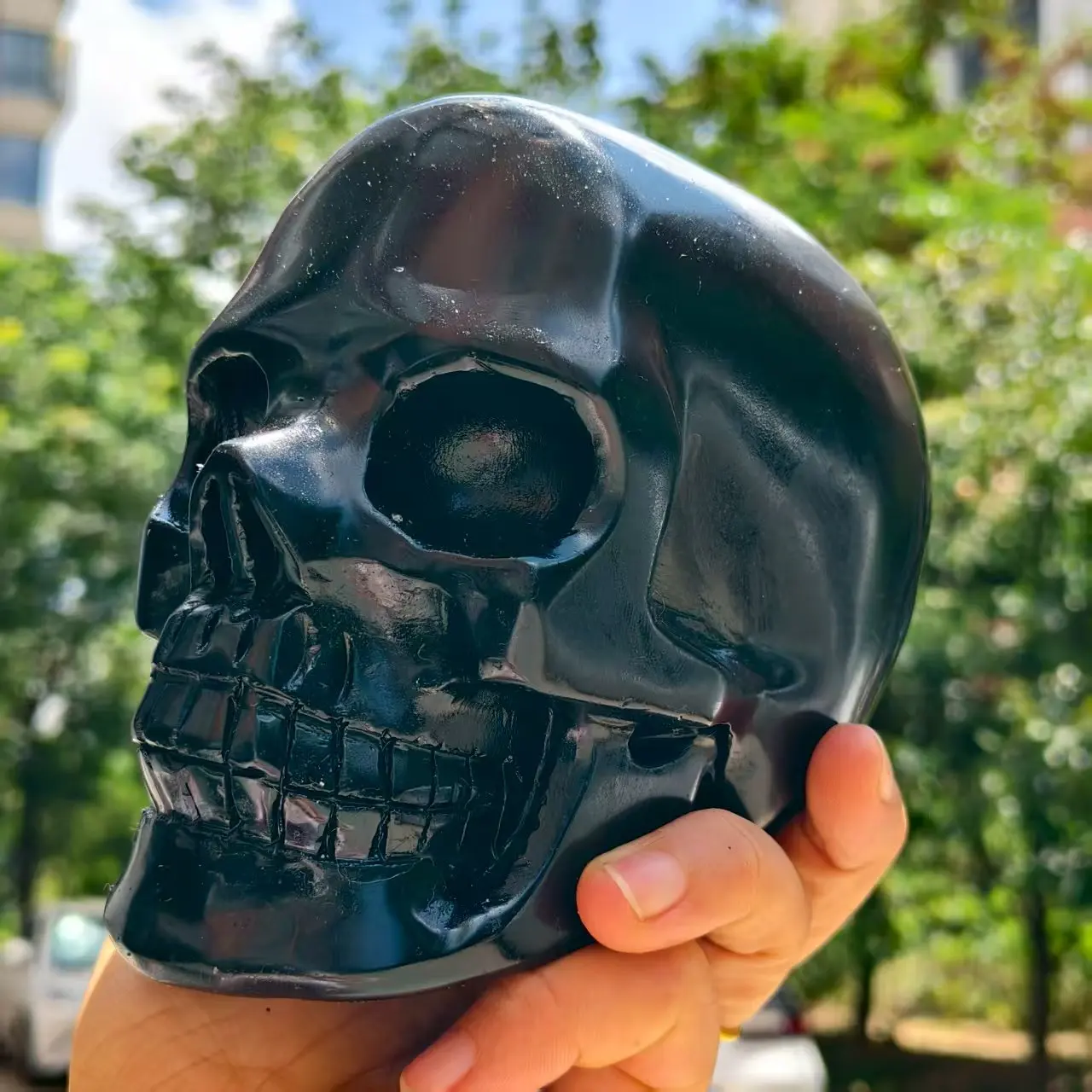 

Large!Natural Obsidian Skull, Quartz Crystal Black Ore Hand Polished Skull, Mineral, Reiki, Healing Skull