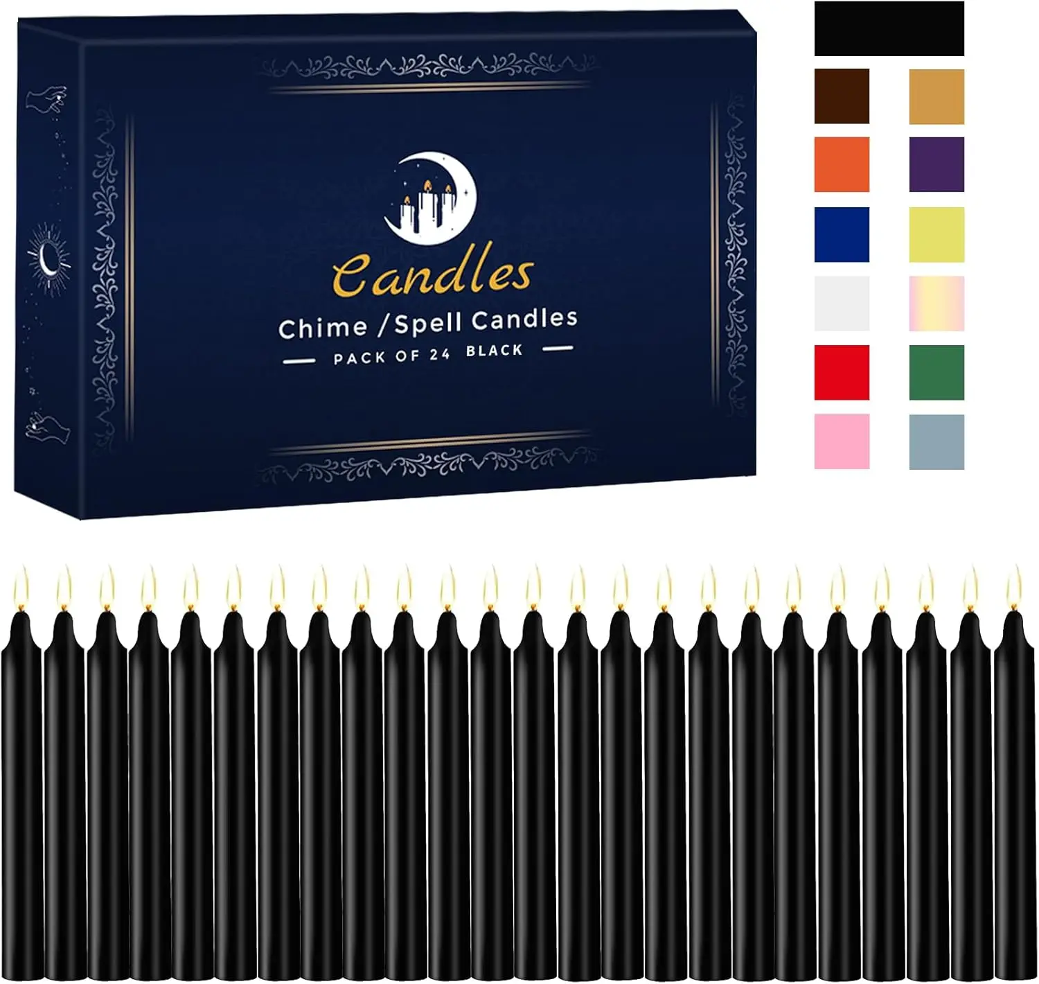 24 Pcs 4* 0.5in (10.2*1.2cm) Black Small Stick Candles, No Drip, No Smoke, No Scent, Household Dinner Candles, Hand-Poured, High-Quality, Suitable for Various Places and Holidays.
