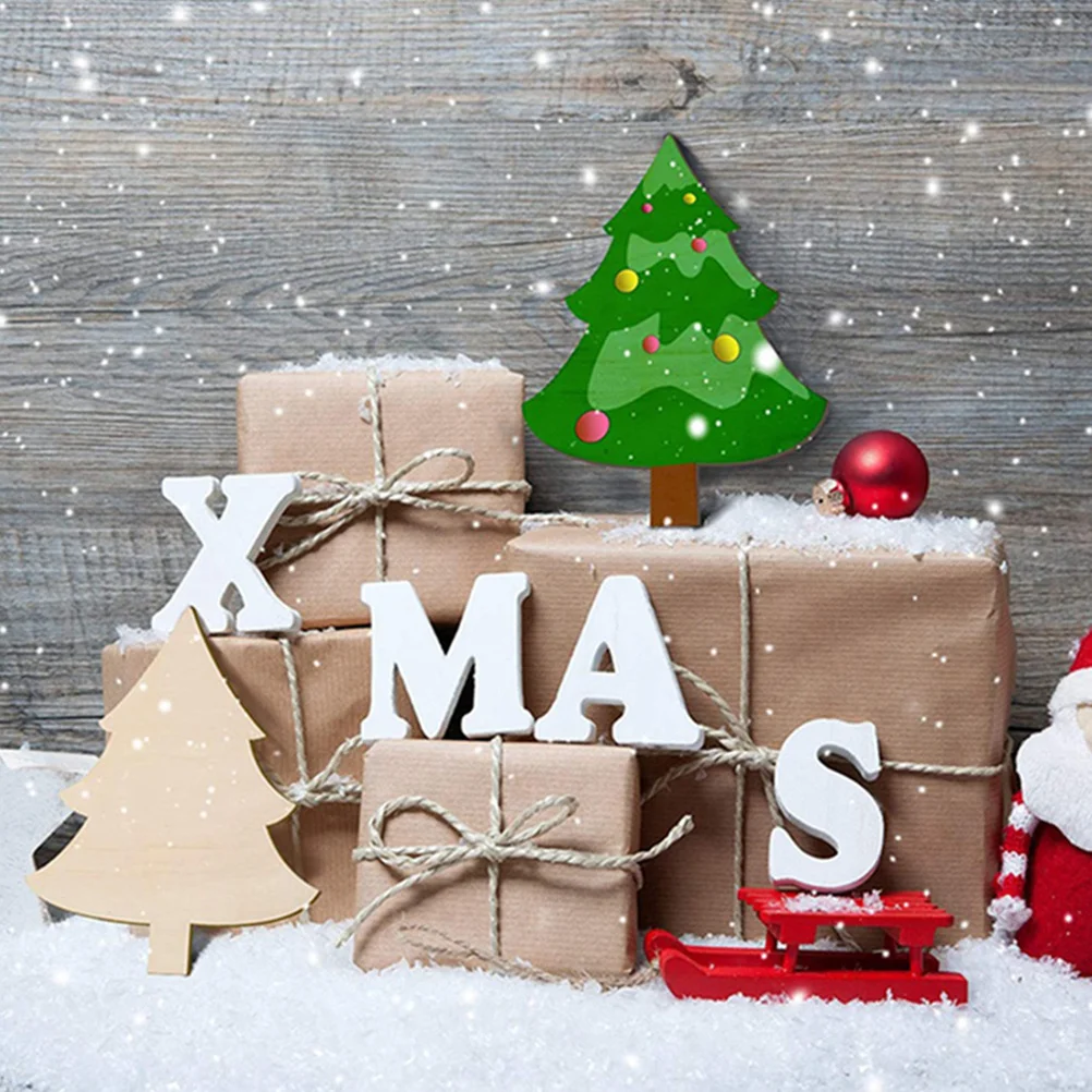 

6pcs Wooden Cutouts Christmas Tree Shape Unfinished Wood Slices Diy Decor For Holiday Party Photo Props Xmas Tree Pendant Craft
