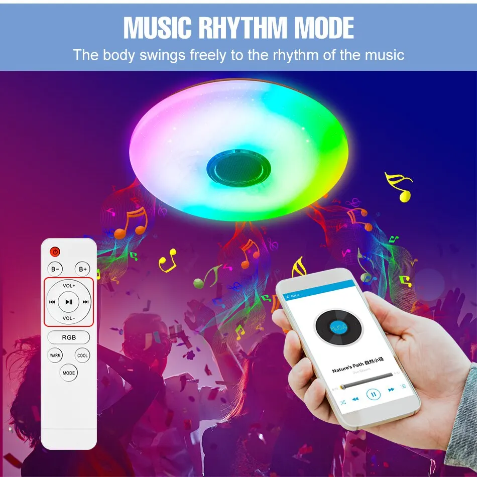 Modern Ceiling Lamps RGB Dimming Home Lighting APP Bluetooth Music Light 42W 60W Smart Ceiling Lights With Remote Control AC220V