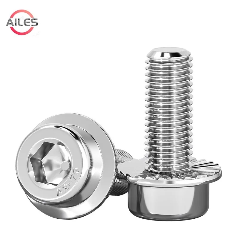 

304 Stainless Steel M3 M4 M5 M6 M8 M10 Hexagon Socket Cap Head Flange Bolts Hex Socket Cap Head Screws with Tooth Flange Pad