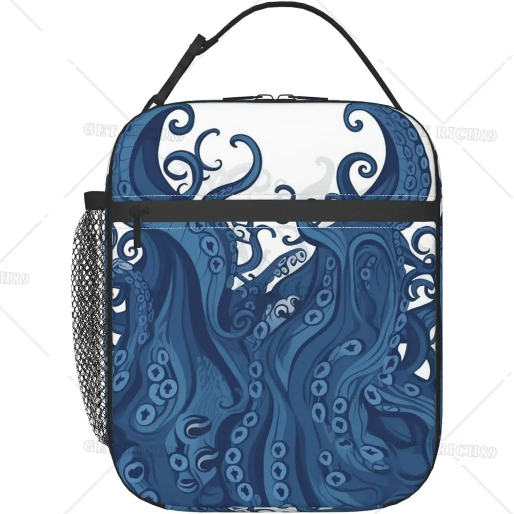 Blue Tentacles Print Insulated Lunch Bag for Women Men Reusable Portable Lunch Box Leakproof Cooler Tote for Travel Work Picnic