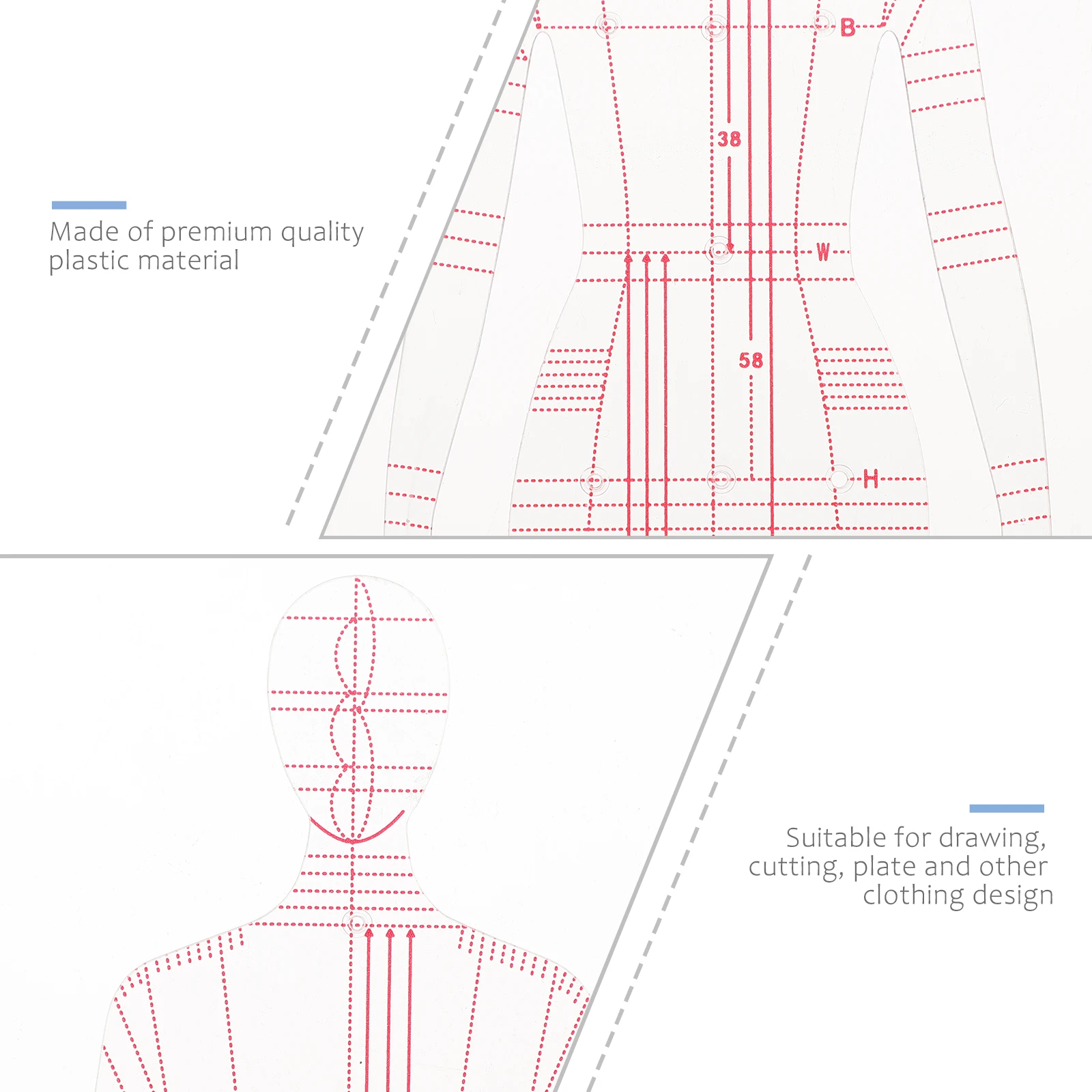 

Plastic Model Ruler Precision Sewing Measure Tool Drawing Templates Humanoid Design Clothing Proofing Sample Cutting Efficient