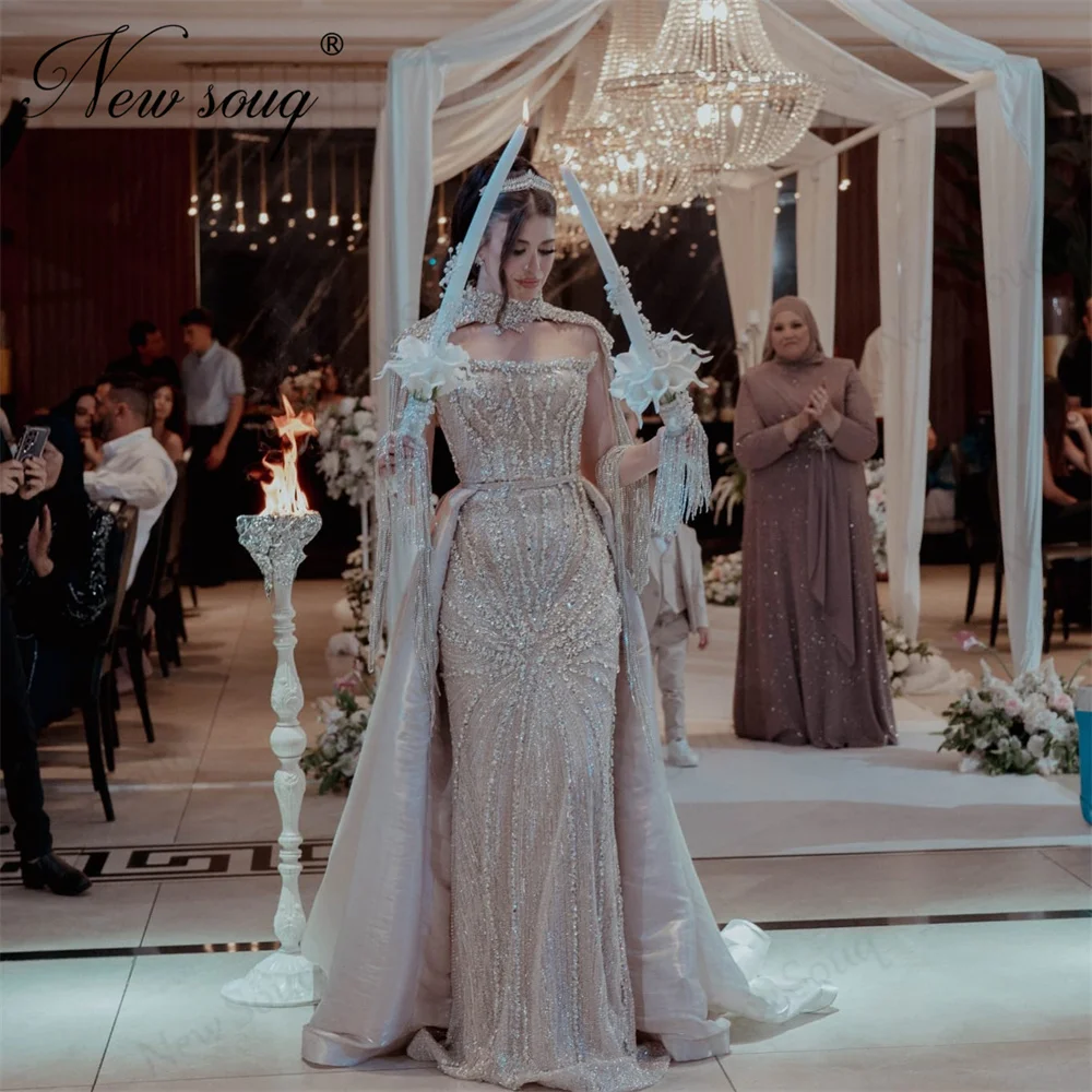 Coutures Champagne Beaded Evening Dresses Crystals Wedding Party Gowns Detachable Skirt Prom Dress Vestidos De Gala Customized