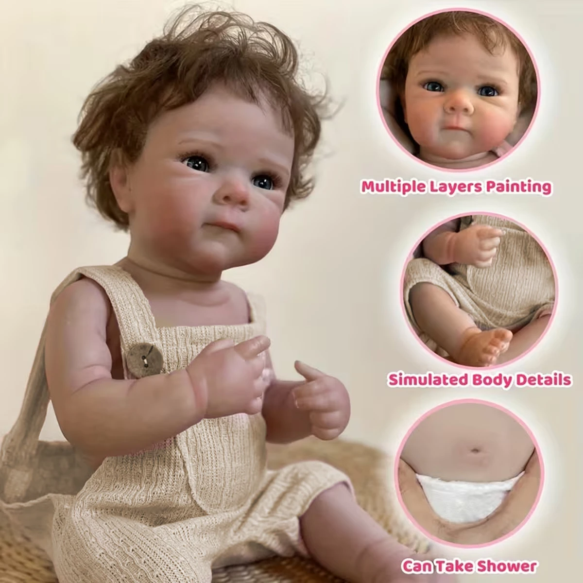 JOYORA 50CM handgemachte Kunstpuppe, modische Silikonpuppe, hochwertiges weiches Vinyl, 3D-Haut, lebensechtes wiedergeborenes Spielzeug, Mädchen, Weihnachtsgeschenk