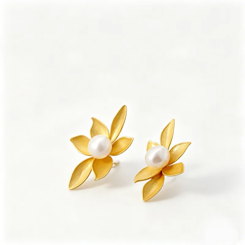 

S925 Sterling Silver Earring Inlaid Natural Pearl 18K Gold Plated Flower Stud Earrings Lightweight Minimalist Jewelry Gift