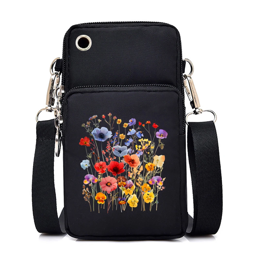 Boho Style Wildflowers Vintage Mobile Phone Bags Women Men Fashion Flower Trend Shoulder Bags Casual Girls Small CrossBody Bag