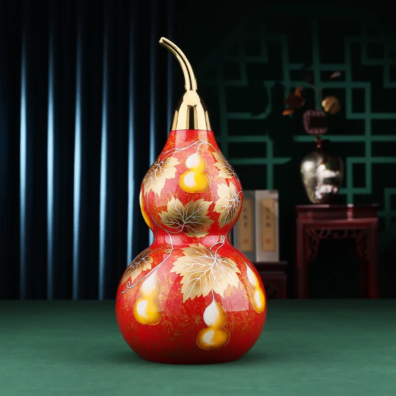

Copper Xinxiang painted brass Wufu Linmen gourd ornament opening living room entrance wine cabinet decoration handicrafts