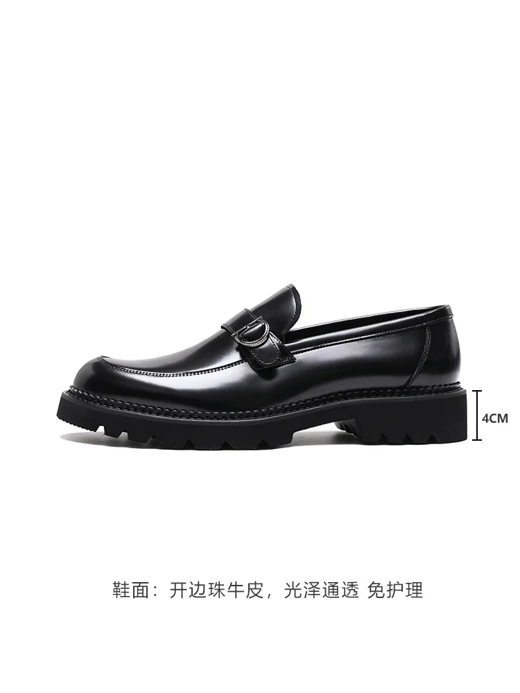 2024 New Boutique Business Formal Men's Shoes British Bright Leather Thick Soled Casual Slip-on Shoe Round Head Leather