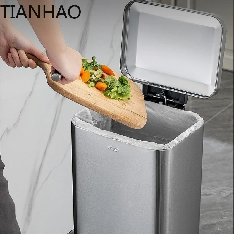 Stainless Steel Kitchen Trash Can Foot-operated Household Large Capacity Bathroom Waterproof Waste Bins Living Room Trash Can