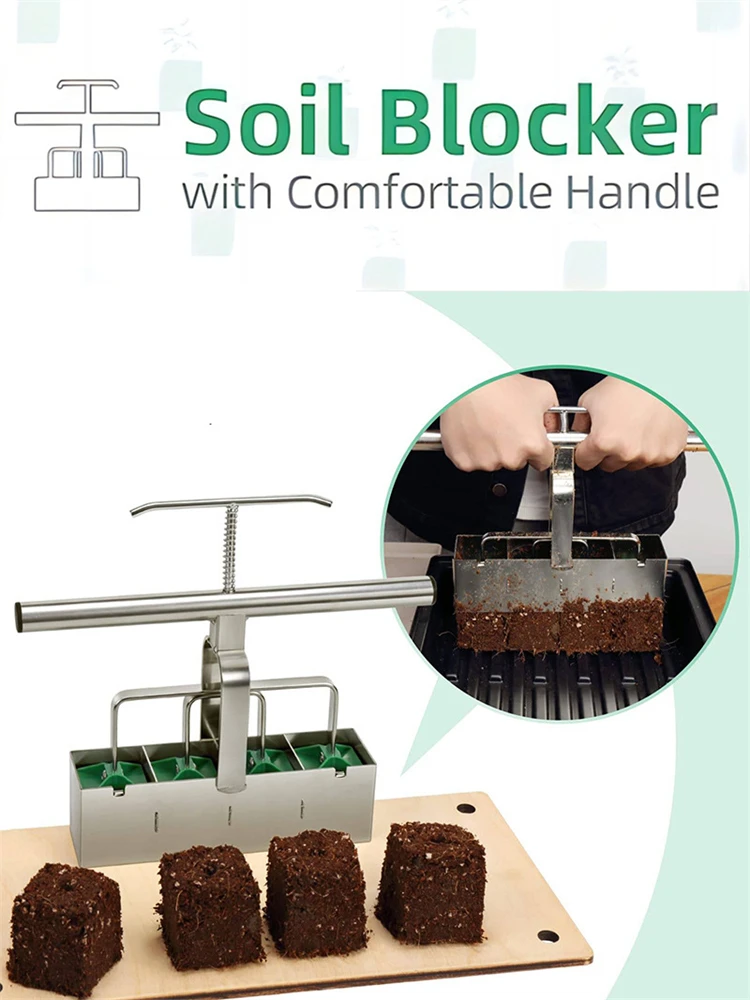 Handheld Seedling Soil Block Maker 4 Cells Soil Blocking Tool Used for Seedling Nursery Tool Greenhouse Garden Supplies