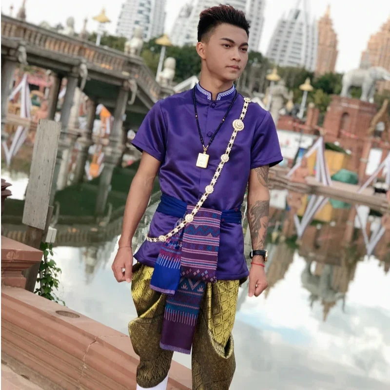 Thailand Traditional Clothing for Men Laos Ahom Shan Thai Dai Customes Southeast Asia Clothes Ethnic Style Dress Thailand