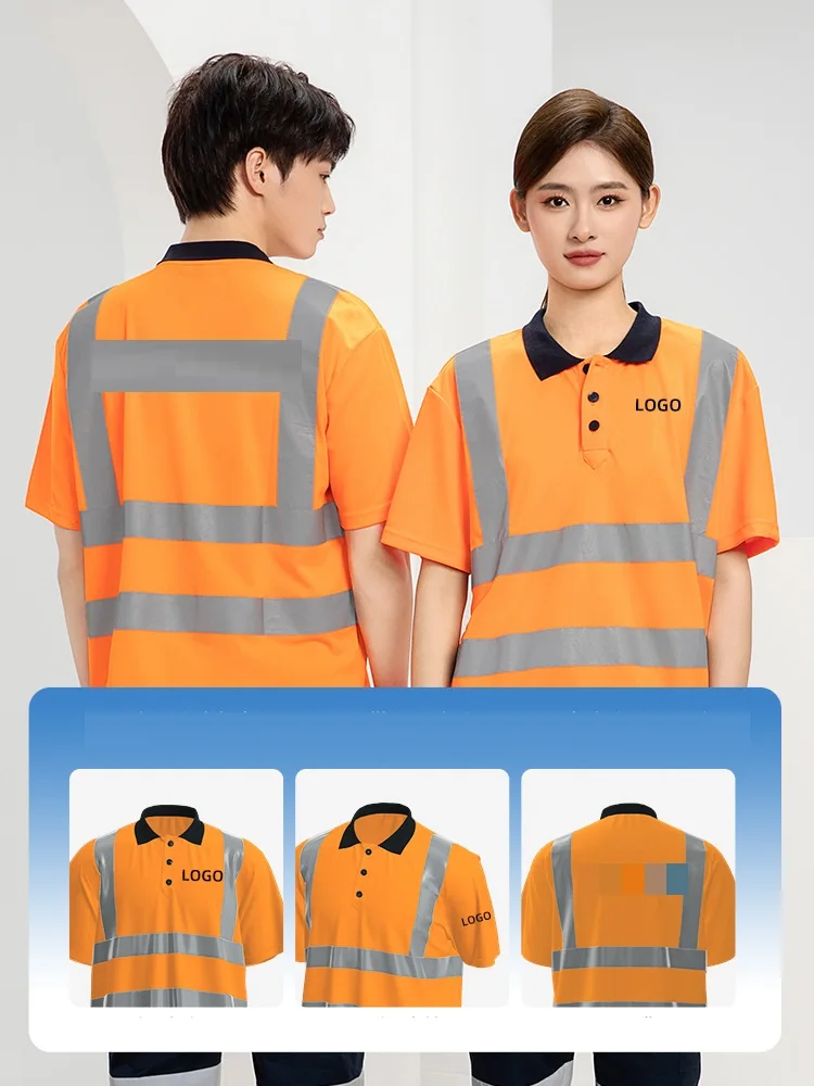 Summer Quick Dry Shirt Hi Vis Workwear Contrast Color Safety Long Sleeve Polo Shirt Reflective Work Tops For Working plus size5X