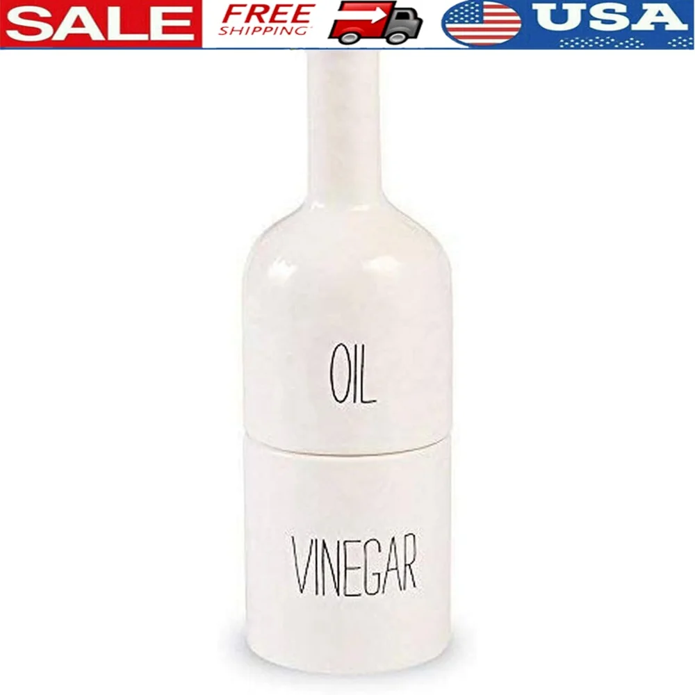 

Stacked Ceramic Oil and Vinegar Decanter Set with Removable Cork Stoppers Space Saving Kitchen Storage Mottled Design