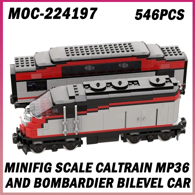 546PCS MOC-224197 City Train Minifig Scale Caltrain MP36 and Bombardier Bilevel Car Model Building Blocks Bricks Toy Xmas Gift
