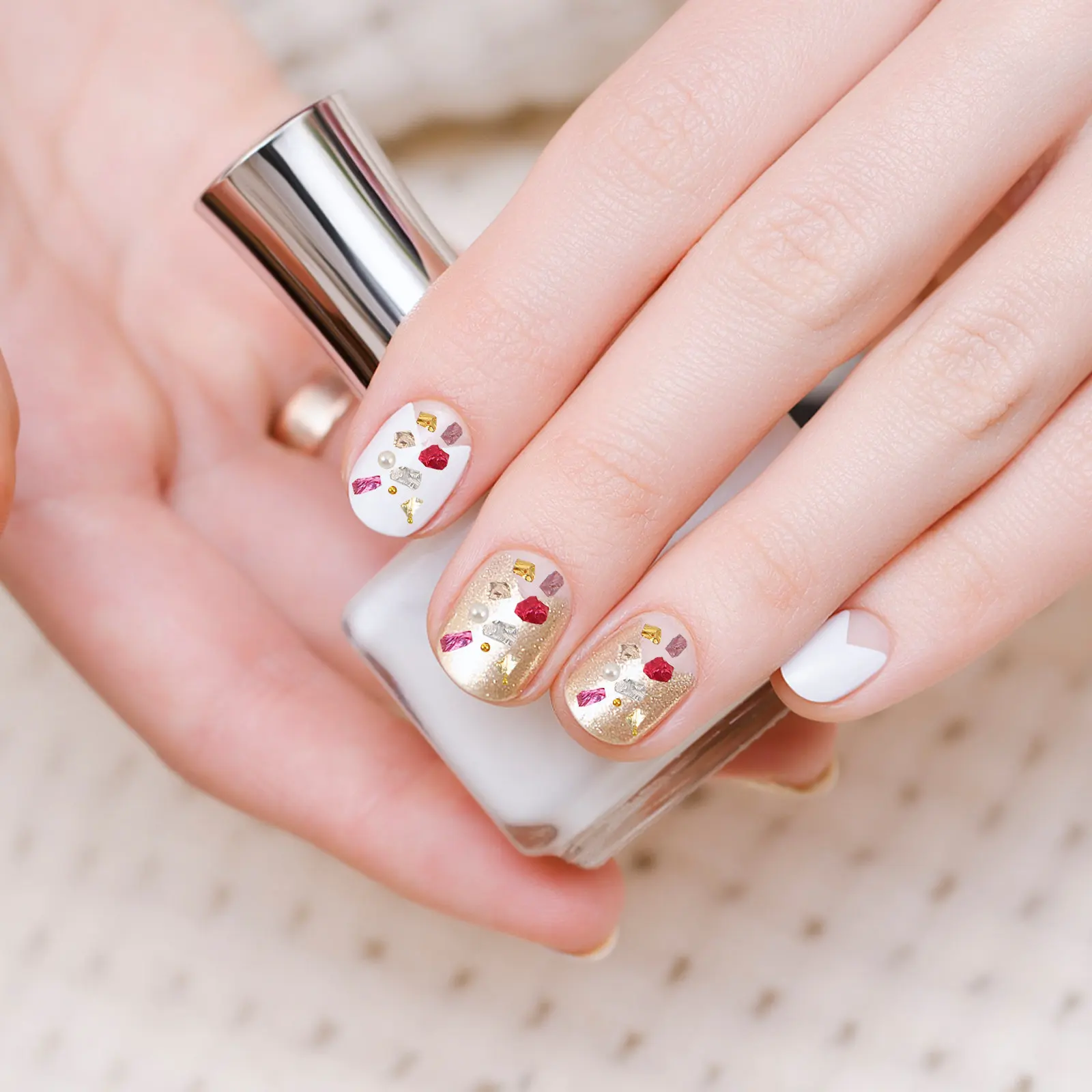 

10 Boxes Colorful Crushed Stone Nail Gems Shimmering Gold Silver Pink Iridescent Dazzling Shapes Nail Art