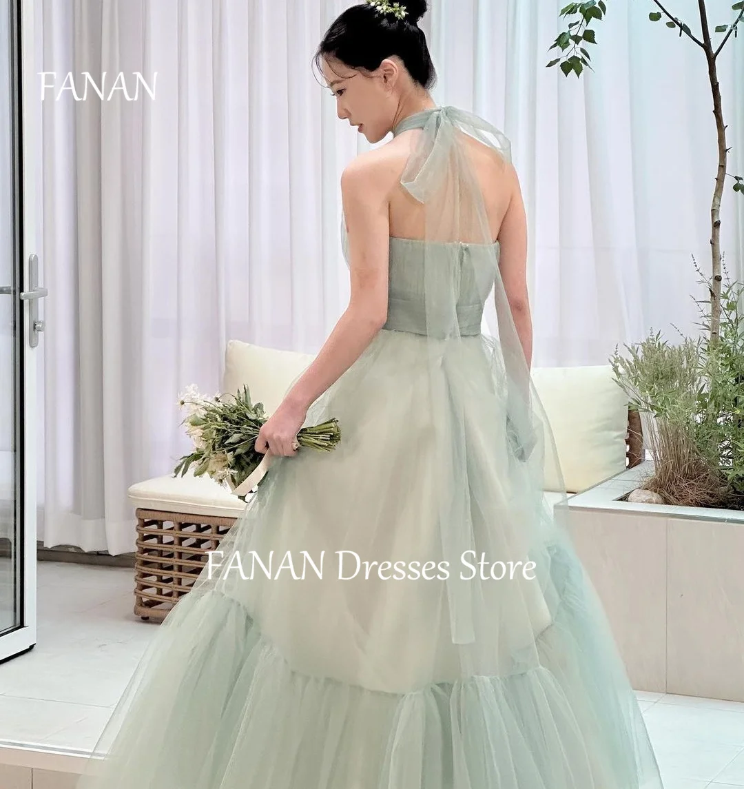 FANAN High Neck Open Back Evening Dresses Korea Tulle Simple A-Line  Elegant Wedding Women  Gowns Event Prom Gowns Customized