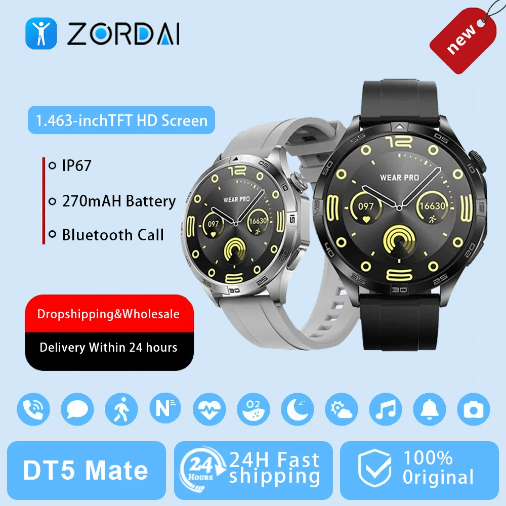 

ZORDAI DT5 Mate Reloj Smart watch Bt calling GPS Track IP67 Waterproof Fitness Sports Watches Men Heart Rate Fitness SmartWatch