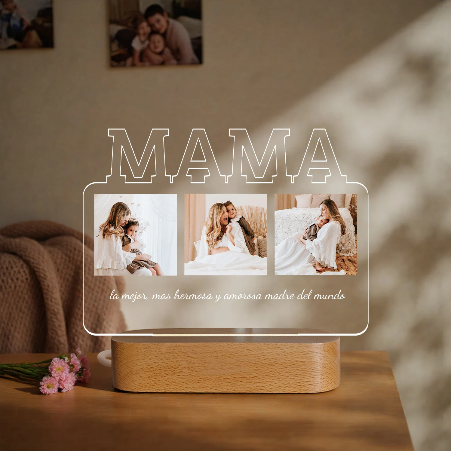 

Personalized Photo Text Acrylic Night Light Custom Bedside Lamp with Message Unique Mother's Day Birthday Gift for Mom ﻿